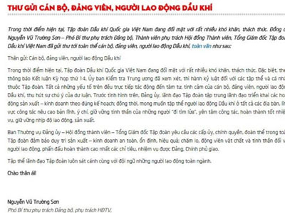 Tổng giám đốc PVN viết tâm thư gửi người lao động