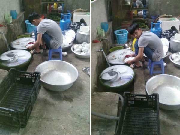 Đi ăn cỗ, chàng trai một mình rửa 6 mâm bát đĩa vì bạn gái đau tay