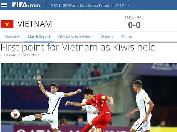 FIFA khen ngợi U20 Việt Nam sau trận ra quân lịch sử