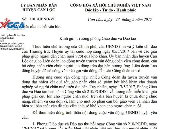 Thu hồi công văn vận động giáo viên mua 10 kg thịt lợn