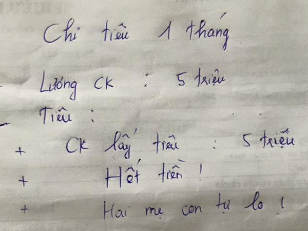 Bảng chi tiêu gây sốc của gia đình chồng lương 5 triệu một mình tiêu hết, vợ tự xoay sở nuôi 2 con