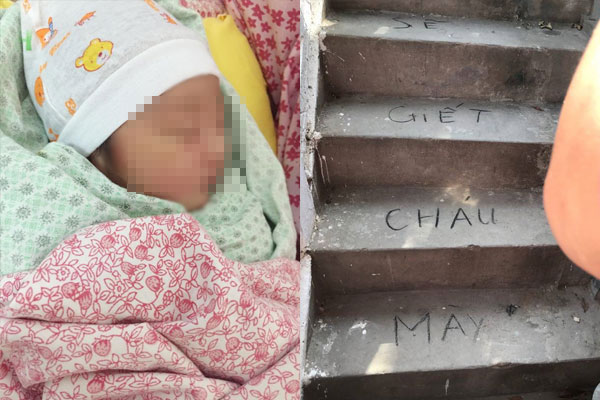 Vụ bé trai 35 ngày tuổi chết trong chậu nước: Xuất hiện dòng chữ "Tao sẽ giết cháu mày" ở bậc cầu thang
