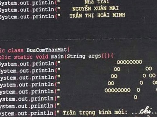 Thiệp cưới bằng ngôn ngữ lập trình của cặp vợ chồng IT