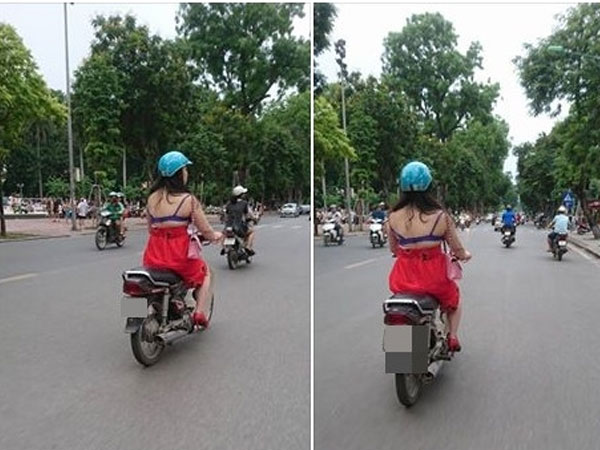 Cô gái "mặc váy như không" vô tư chạy xe trên đường