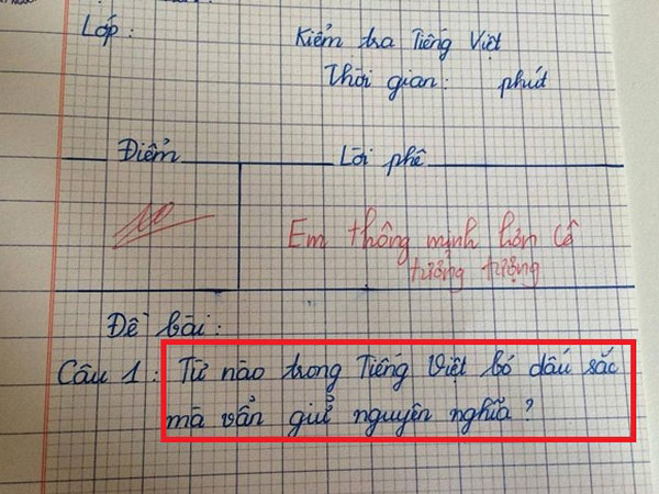 Từ nào bỏ dấu sắc vẫn giữ nguyên nghĩa? Đáp án của HS khiến cô giáo thốt lên: "Em thông minh hơn cô tưởng tượng"