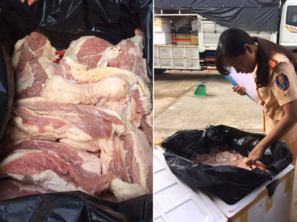 Xe ô tô chở 315 kg thịt bò bốc mùi ra Hà Nội tiêu thụ