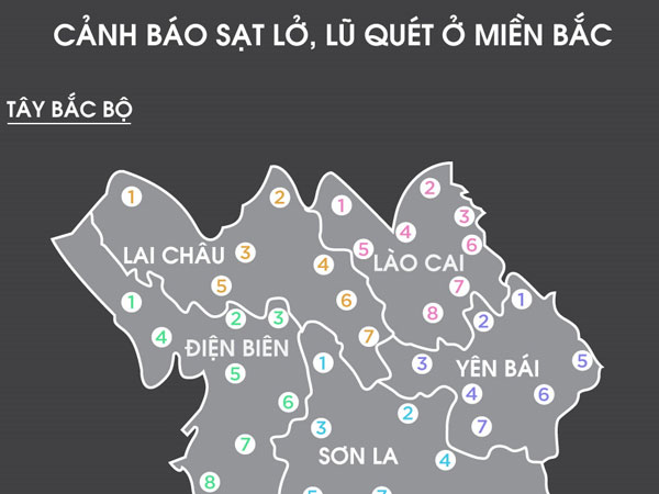 Bản đồ cảnh báo lũ quét, sạt lở đất ở miền Bắc