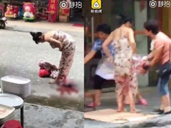 Trung Quốc: Đẻ rơi giữa đường, thai phụ thản nhiên ôm con bế đi sau khi sinh