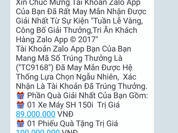 Dùng chiêu thông báo trúng thưởng SH, iPhone lừa đảo người tiêu dùng