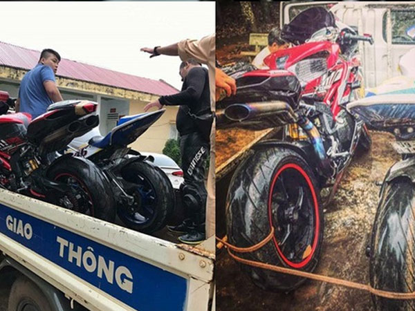 Lộ ảnh dàn xe phân khối lớn bị bắt giữ khi "thông chốt" cảnh sát giao thông trên quốc lộ 14