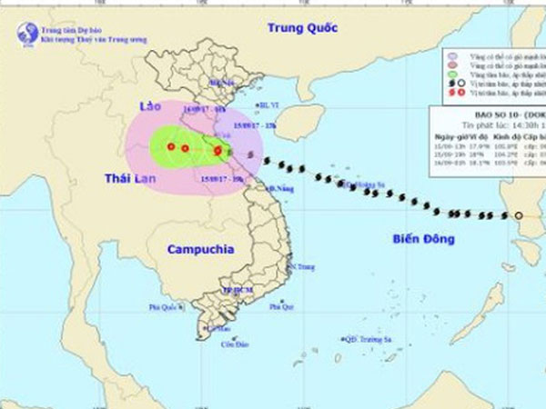 Bão số 10 tiến sâu vào Lào, suy yếu thành áp thấp nhiệt đới
