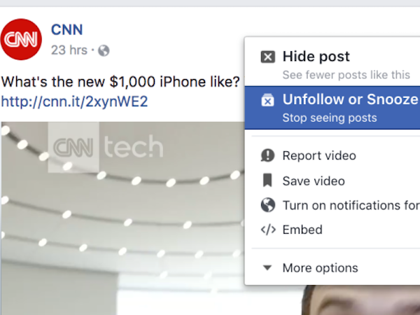 Facebook cho phép bỏ theo dõi ai đó tạm thời