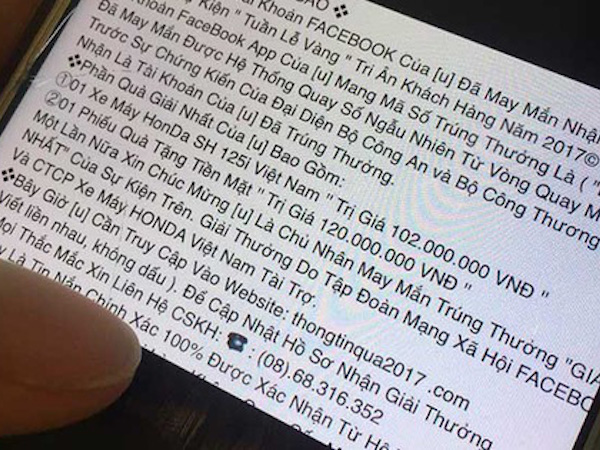 Mất 100 triệu vì sập bẫy trúng thưởng trên Facebook