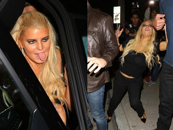 Jessica Simpson say xỉn, xiêu vẹo rời nhà hàng sau tiệc sinh nhật chồng