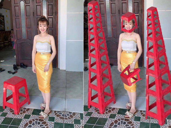 Cười ngất với cái kết hot girl lên mạng nhờ các "Thánh photoshop" xóa chiếc ghế đỏ