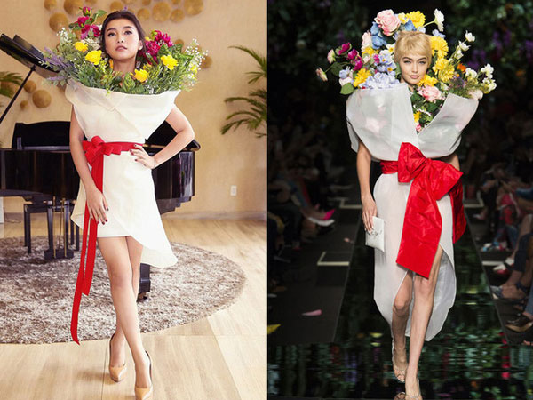 Ngang nhiên "mượn" thiết kế của Moschino nhưng "bó hoa" Tiêu Châu Như Quỳnh lại kém sắc trầm trọng