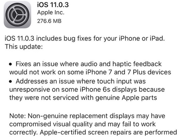 Apple phát hành iOS 11.0.3, bản cập nhật thứ tư trong bốn tuần qua