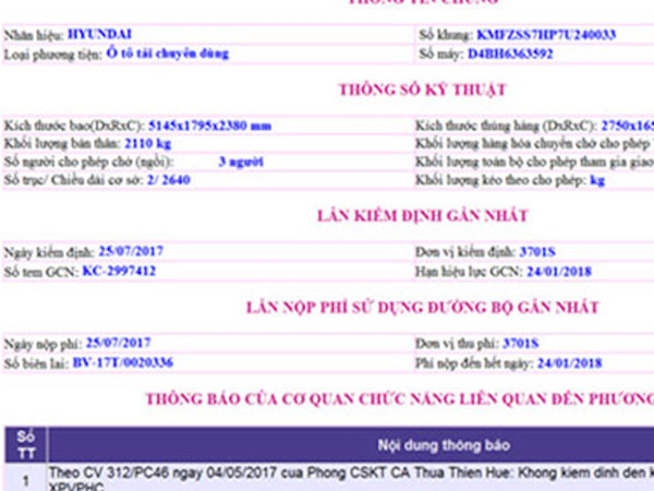 Cục Đăng kiểm cung cấp trang web tra cứu phạt nguội