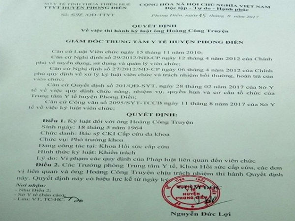 Đề nghị cách chức người ký quyết định xử phạt bác sĩ Truyện