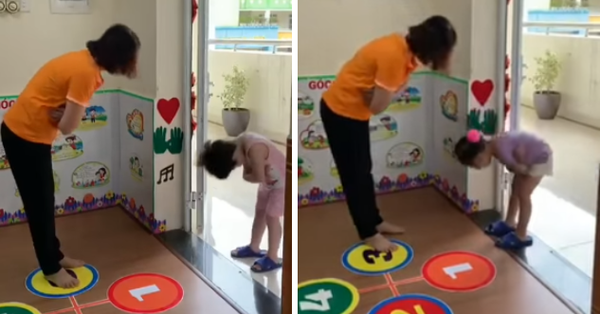 Dân mạng thả nghìn like với clip cô giáo khoanh tay cúi đầu chào từng học sinh và 3 'mật hiệu' mỗi em đều phải làm mới được vào lớp