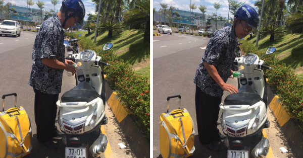 Xúc động hình ảnh người cha đi xe máy đón con ở sân bay, sợ yên xe nóng làm phỏng con nên đã làm điều không tưởng