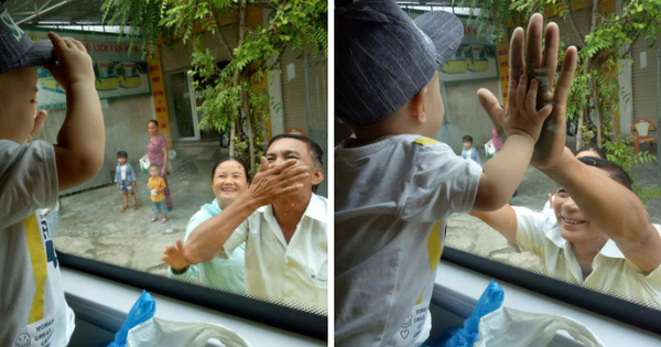 Hình ảnh ông bà ngoại bịn rịn chia tay cháu qua cửa kính xe khách khiến cô gái nào lấy chồng xa cũng chạnh lòng